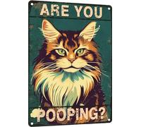 Are You Pooping Maine Coon cat Bathroom Funny Novelty Metal Sign Retro Wall Decor for Home Gate Garden Bars Restaurants Cafes Office Store Club Sign Gift Plaque Tin Sign 8x12 Inch