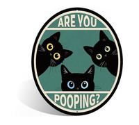 "Are You Pooping?" Playful Retro Black Cat Metal Aluminum Sign Wall Decor for Bathroom, Laundry Room, Pet Corner, Bedroom, Living Room - 8x8 Inches Witty Humor Decor (26001)