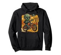 Area 51 Alien Biker UFO Desert Retro Sci Fi Cartoon Pullover Hoodie