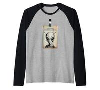 Area 51 Employee of The Month Alien Badge Design Raglan Baseball Tee