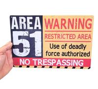 Area 51 No Trespassing Sign - Metal Tin with Distressed Look | Restricted Warning Decor for Indoor & Outdoor Spaces 8x12 Inch