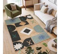 Area Jute Rug for Living Room 10x16 Hand Braided Boho Rug Thick 0.27" Black Abstract Geometric Shapes Rugs for Living Room, Dining Area, Decorative Floor, Indoor Outdoor Carpet
