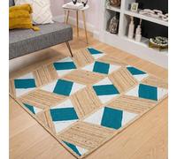 Area Jute Rug for Living Room 6x6 Hand Braided Boho Rug Thick 0.27" Geometric Diamond Pattern Mint-Blue & White Square Rugs for Living Room, Kids Room, Home Decor, High Traffic Area Carpet