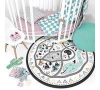 Area Large Rug Children's room, Washable Round Rugs Indoor Non Slip Carpet for Playroom Bedside balcony Cartoon Forest Path Multicolor Cream 200cm