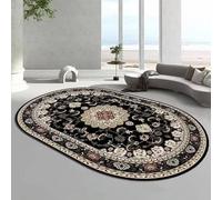 Area Oval Rugs Soft non-slip Machine washable Living Room Bedroom Dining Room Carpet Mat Retro floral beige, black, 120 x 160cm