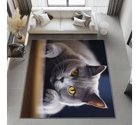 Area Rug 100x150 cm Blue-Gray Living Room Rug - Animals Cute British Shorthair Cat Printed Area Rug, Washable Non Slip Soft Carpet For Bedroom Apartment Proch Dorm Carpet