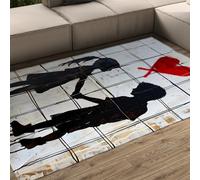 Area Rug 100x150cm Washable Indoor Entryway Banksy Graffiti Soft Rug Kids Silhouette Red Heart Street Art Carpet Chenille Accent Mat Lightweight Non Slip Bathroom Kitchen Living Room Bedroom