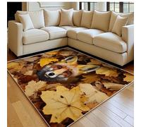 Area Rug 120 x 180 cm Maple Leaf Fox Washable Low Pile Carpet brown Non-Shedding, Bedroom & Home Office Rug
