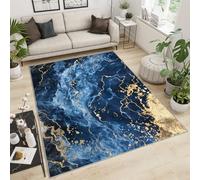 Area Rug 120x170cm Dark Blue Gold Foil Marble Rug, Elegant Abstract Marble Print Home Decor Rug for Living Room, Rectangular Rug Non Shed Easy Care Washable Rug for Classroom Office Laundry Room