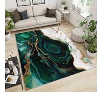 Area Rug 120x170cm Marble Swirl Abstract Area Rug, Emerald Green Vintage Marble Print Hallway Runner Rug, Large Indoor Carpet with Non Slip Backing Washable Rug for Classroom Office Laundry Room