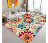 Area Rug 140 x 200 cm/55.1 x 78.7 Inch, Bohemian Mandala Floral Pattern Printed, Colorful Washable & non-slip Carpet, Flannel Rugs Soft Touch, Bedroom Living Room Decorations Carpet Indoor Area Rugs