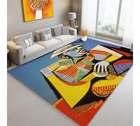 Area Rug, 140 x 200 cm/55.1 x 78.7 Inch Non-Slip Washable Rug, Ultra Soft Abstract Man Reading Rough Lines Print Low-Pile Indoor Door Mat Floor Colorful Carpet for Kitchen Bathroom