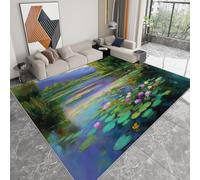 Area Rug 140 x 200 cm, Elegant Plant Mountain Lake Carpet Large Area Rugs for Master Bedroom Tea Room Study Room Meditation Room - Non-Slip Washable Short Pile Green Rugs Doormat Soft Crawling Mat