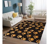 Area Rug 140 x 200 cm Washable Rugs for Living Room, Non Slip Soft Short Pile Bedroom Rug, Adorable Cat Paw Print Floor Carpet for Nursery Room Dining Room Decor Black Gold