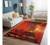 Area Rug 140 x 200 cm Washable Rugs for Living Room, Non Slip Soft Short Pile Bedroom Rug, Natural Autumn Forest Floor Carpet for Nursery Room Dining Room Decor Orange-Red