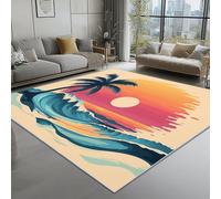 Area Rug 140x200 cm Beige Living Room Rug - Beach Sunset Palm Trees Printed Area Rug, Washable Non Slip Soft Carpet For Bedroom Apartment Proch Dorm Carpet
