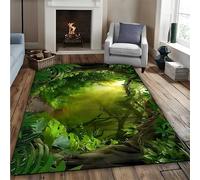 Area Rug, 140x200cm Natural Landscape Tropical Jungle Pattern Rugs, Spring Sunshine Plant Leaf Print Carpet, Non-Slip Washable Living Room Bedroom Apartment Durable Large Rug