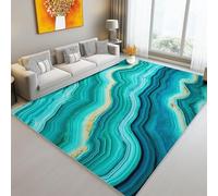 Area Rug, 160 x 230 cm/63 x 90.5 Inch Non-Slip Washable Rug, Ultra Soft Abstract Lines Curves Print Low-Pile Indoor Door Mat Floor Turquoise Carpet for Kitchen Bathroom