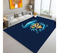 Area Rug, 160 x 230 cm/63 x 90.5 Inch Non-Slip Washable Rug, Ultra Soft Simple Skull Ocean Waves Print Low-Pile Indoor Door Mat Floor Navy Blue Brown Carpet for Kitchen Bathroom
