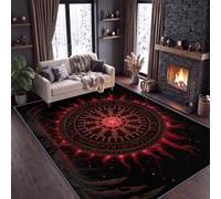 Area Rug 160 x 230 cm Rune Compass Magic Circle Washable Carpet, Gothic Low Pile Interior Decoration Rugs Non-Slip Soft Floor Mat for Living Room Dining Room Bedroom Bedside