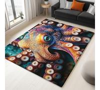 Area Rug 160 x 230 cm Washable Rugs for Living Room, Non Slip Soft Short Pile Bedroom Rug, Animal Octopus Floor Carpet for Nursery Room Dining Room Decor Colorful