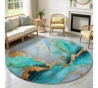 Area Rug 200 cm, Soft Washable Non-Slip Circle Mat, Low Pile Stain Resistant Modern Fluid Sofa Round Rug, Green Marble Carpet for Living Room Bedroom Kitchen Office Game Room Entryway Multicolor