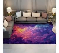 Area Rug 200x300 Washable Non Slip Low Pile Rug Purple Lightning Cloud Print Carpet Soft Abstract Galaxy Storm Sky Floor Mat Space Decor for Living Room Bedroom Gaming Room Dorm Office Modern Rugs