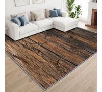 Area Rug 200x300cm, Weathered Raw Timber Texture Washable Indoor Carpet | Short Pile Soft Faux Wool Living Room Rug, Non Slip Rustic Nature Floor Mat for Bedroom Office Kitchen Decor