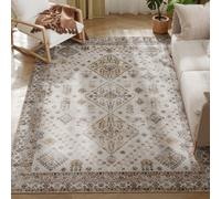 Area Rug 230x160cm Beige Flannel Polyester Vintage Floral Washable Non-Slip TPR