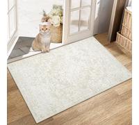 Area Rug 2x3 Entryway Rugs - Machine Washable Vintage Boho Area Rug Non-Slip Kitchen Rugs Soft Stain Resistant Indoor Door Mat, Small Floral Throw Rug for Entrance Hallway Bedroom(Cream Beige, 2'x3')