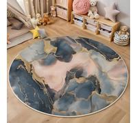 Area Rug 3D Printed Round Powder Blue Linear Marble Floor Mat Soft Non Slip Carpet Elegant Art For Bedroom Hall Kitchen Living Room Kids Room Doormat Carpet,200Cm