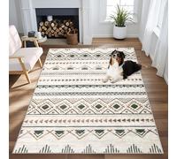 Area Rug 3x5 Geometric Rug: Washable Boho Moroccan Rugs Soft Farmhouse Rug, Modern Neutral Stain Resistant Indoor Floor Carpet for Living Room Bedroom Dining Table Nursery(Brown Green,3'x5')