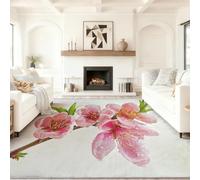 Area Rug 40 x 60 cm Bedroom Living Room Rugs, Washable Beige Springtime Fine Flowers Elegant Peach Blossoms Soft Rugs Indoor Floor No Slip Stain Resistant Carpet for Dining Room Kitchen Playroom
