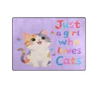 Area Rug 4x5 Aesthetic Carpet for Kids for High Traffic Areas in Living Room, Bedroom (4'x5' Natural)-Just A Girl Who Loves Cats
