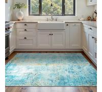 Area Rug 4x6 Teal Blue Rug Washable Boho Rugs Non Slip Low Pile Abstract Small Carpet for Entryway, Bedroom, Kitchen, Classroom, Kids Room, Office, Dorm, Dining Room