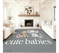 Area Rug 50 x 80 cm Bedroom Living Room Rugs, Washable Black Cartoon Animals Cute Bear Elephant Soft Rugs Indoor Floor No Slip Stain Resistant Carpet for Dining Room Kitchen Playroom
