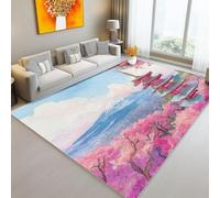 Area Rug 50 X 80 Cm Japanese Style Cherry Trees Mount Fuji Pink Blue Machine Washable Soft Short Pile Non Small Large Rugs Dining Room Bedroom Kitchen Hall Lounge Office Low