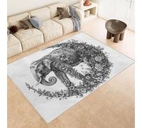 Area Rug 50x80 cm Faux Cashmere Comfortable Short Fleece 3D Elephant Flowers Moon Printed Pattern Kitchen Rugs Non Slip Washable Stain-Resistant Ideal for Flats Reading Nooks Nursery Rooms Entryways