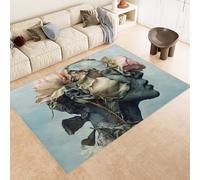 Area Rug 50x80 cm Faux Cashmere Comfortable Short Fleece 3D Human Face Flowers Printed Pattern Kitchen Rugs Non Slip Washable Stain-Resistant Ideal for Flats Reading Nooks Nursery Rooms Entryways