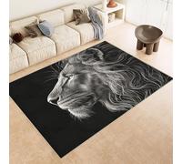 Area Rug 50x80 cm Faux Cashmere Comfortable Short Fleece 3D Lion Black Creative Printed Pattern Kitchen Rugs Non Slip Washable Stain-Resistant Ideal for Flats Reading Nooks Nursery Rooms Entryways