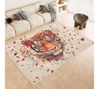 Area Rug 50x80 cm Faux Cashmere Comfortable Short Fleece 3D Tiger Flowers Red Leaves Print Pattern Kitchen Rugs Non Slip Washable Stain-Resistant Ideal for Flats Reading Nooks Nursery Rooms Entryways