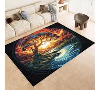 Area Rug 50x80 cm Faux Cashmere Comfortable Short Fleece 3D Tree Sunlight River Art Printed Kitchen Rugs Non Slip Washable Stain-Resistant Ideal for Flats Reading Nooks Nursery Rooms Entryways