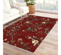 Area Rug 5x7 for Living Room Vintage floral pattern Soft Low Pile Large Rug, Boho Non-Slip Washable Rug, for Bedroom, Dining Room,Kitchen,Bathroom(red)-150x210cm