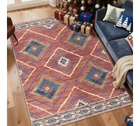 Area Rug 5x7 Rug Machine Washable Non-Slip Low Pile Print Pattern Western Rug for Living Room Bedroom Entryway Tribal Series -Red/Orange