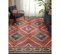 Area Rug 5x7 Rug Machine Washable Non-Slip Low Pile Print Pattern Western Rug for Living Room Bedroom Entryway Tribal Series -Red/Orange
