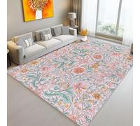 Area Rug 60 x 110 cm Washable Rugs for Living Room, Non Slip Soft Short Pile Bedroom Rug, Simple Exquisite Floral Floor Carpet for Nursery Room Dining Room Decor Light Pink