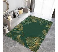 Area Rug 60 x 120 cm Green Living Room Rug, Line Art Tropical Leaves Border Area Rug, Washable Non Slip Soft Carpet, For Living Room Bedroom 3D Decor Carpet Non Slip Area Runner Rug