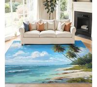 Area Rug 60 x 90 cm Bedroom Living Room Rugs, Washable Multicolored Beautiful Scenery Beaches Plants Palm Trees Soft Rugs Indoor Floor No Slip Stain Resistant Carpet for Dining Room Kitchen Playroom