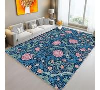 Area Rug 60 X 90 Cm William Morris Style Flowers Curly Grass Navy Blue Pink Machine Washable Soft Short Pile Non Small Large Rugs Dining Room Bedroom Kitchen Hall Lounge Office Low