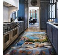 Area Rug 60x100cm Low-Pile Vintage Seaside Tea Party Pattern Rugs Pink Roses Harbor View Indoor Carpet for Living Room Bedroom Kitchen Washable Area Rugs